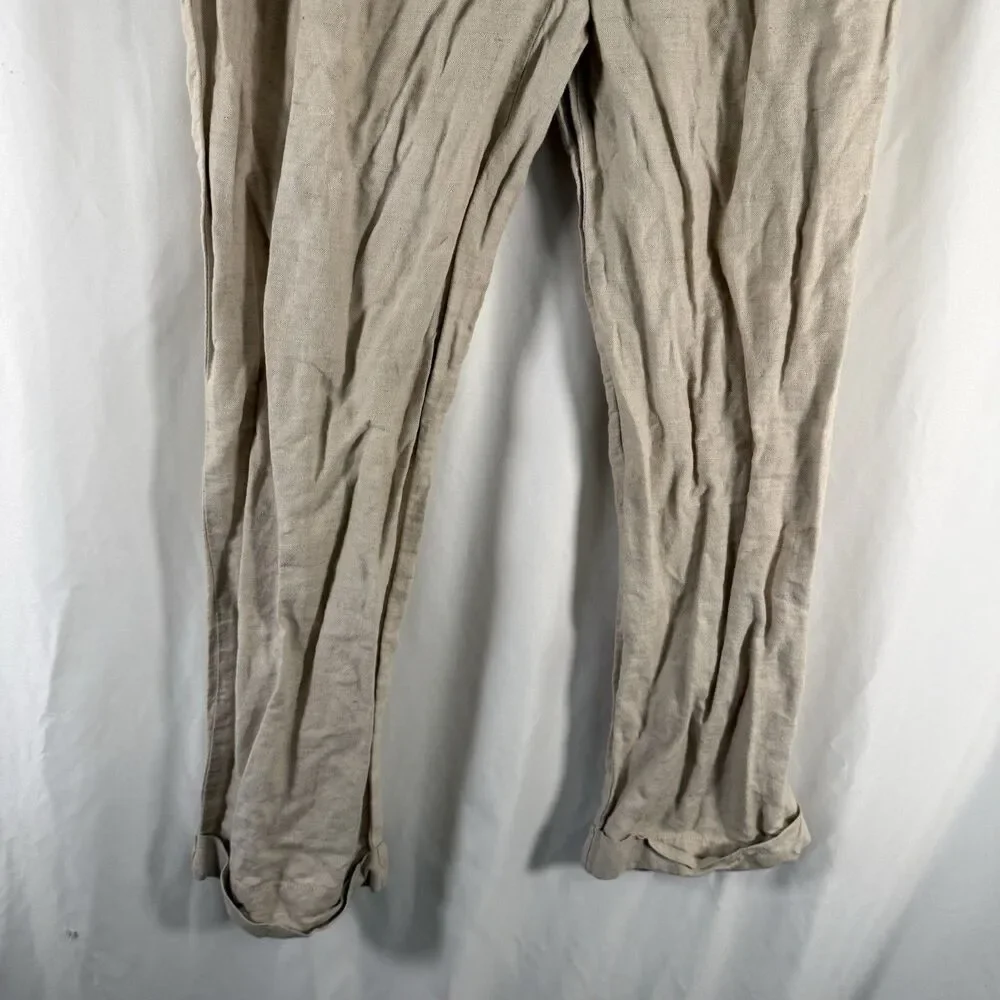 Tommy Hilfiger Linen Blend Pants Men's 36x30 Beige Pleated Slash Pockets